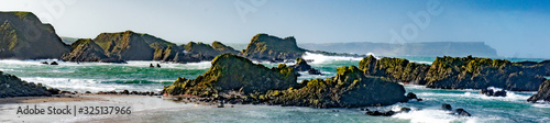 Panoramic view across Ballintoy Harbour  Causeway Coast  Northern Ireland