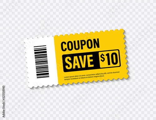Set of Template Coupon. Gift Coupon element template, graphics design. Voucher promo code. Shopping, marketing, food and drink, business. Vector illustration.