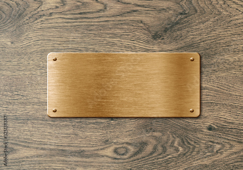 Εκτύπωση καμβά Blank polished golden colored name plate on wooden background to ad text, names