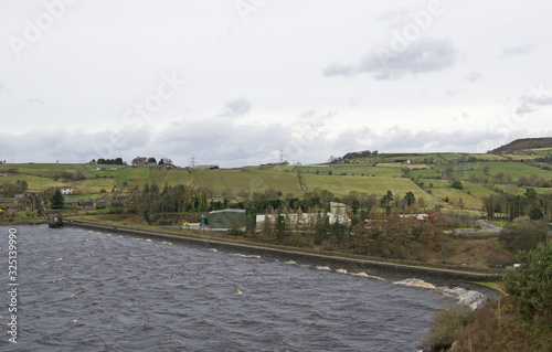 The Langsett reservoir dam wall, Barnsley, South Yorkshire, in the February floods of 2020. photo
