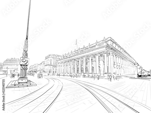 Grand Theatre de Bordeaux. Bordeaux. France. Hand drawn sketch. Vector illustration.