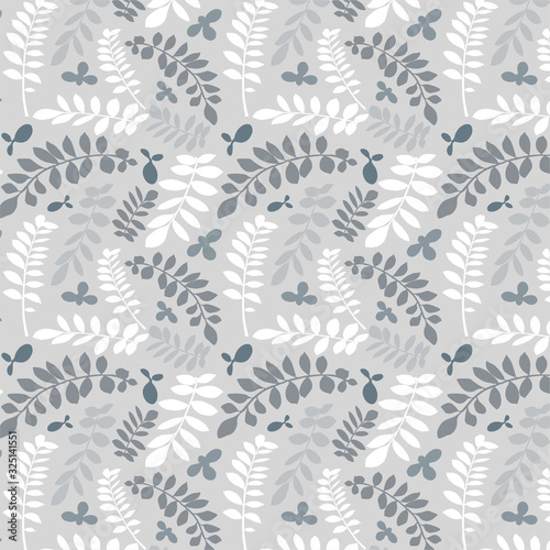 Pattern with leaves of light colors. Design for print, textiles, fabrics, fashion, interior, wrapping paper. Seamless illustration.