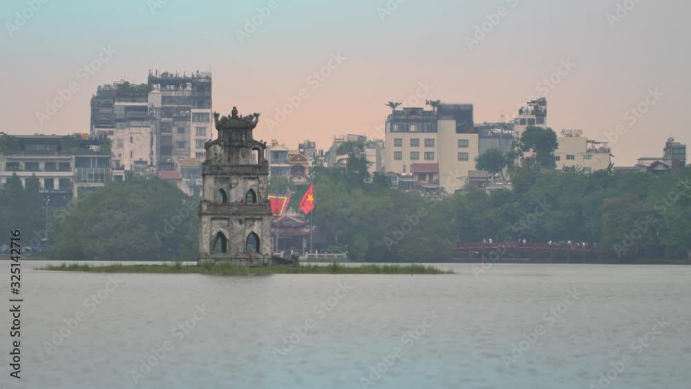 Turtle tower in the middle of Horn Kiem Lake, Ha Noi Vietnam