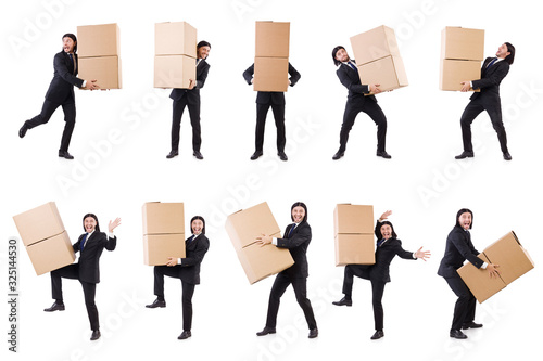 Funny man with boxes on white © Elnur