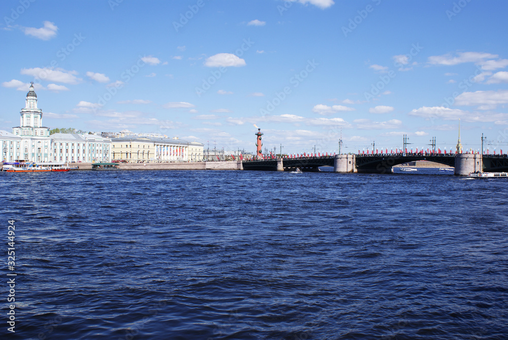 The bridge across the Neva River in St. Petersburg, Russia. 