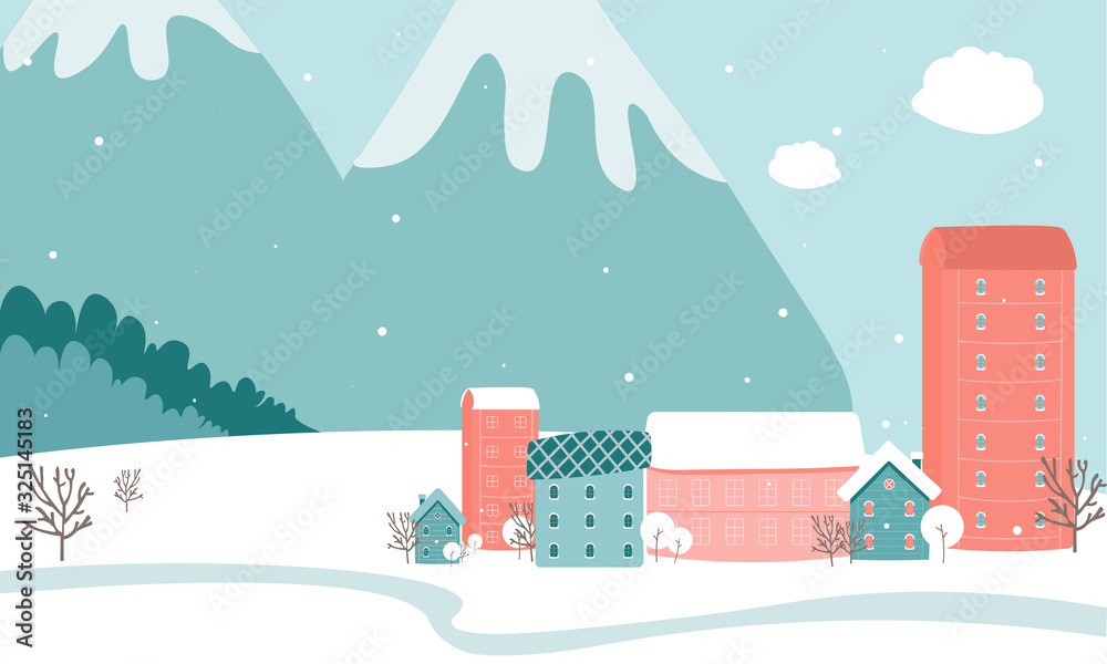custom made wallpaper toronto digitalWinter Christmas New Year banner with houses snow slides sleighs and Santa-03