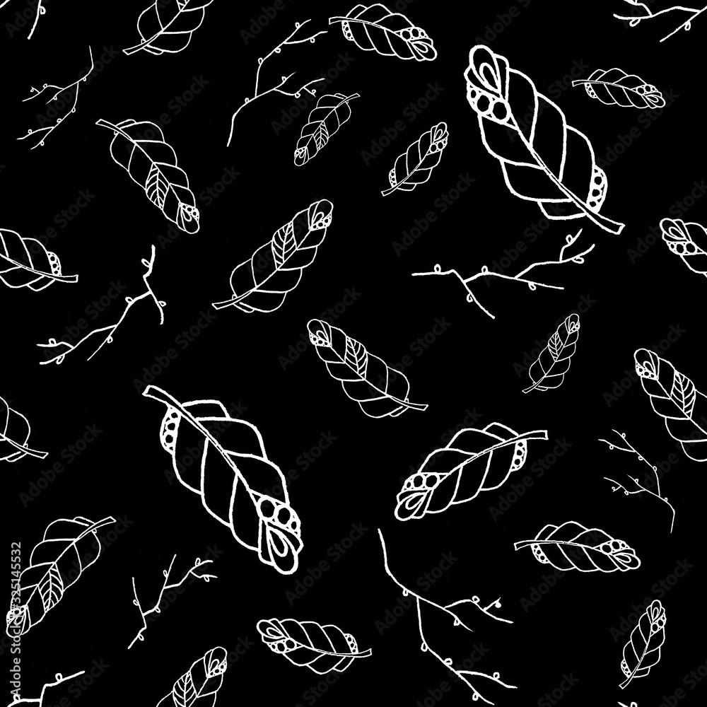 Graphic feather pattern black background Graphic feather pattern black background