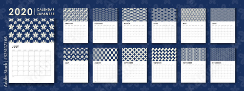 Japanese 2020 calendar template design.