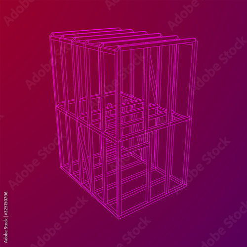 Abstract architecture building. Plan of modern framing house. Wireframe low poly mesh construction.