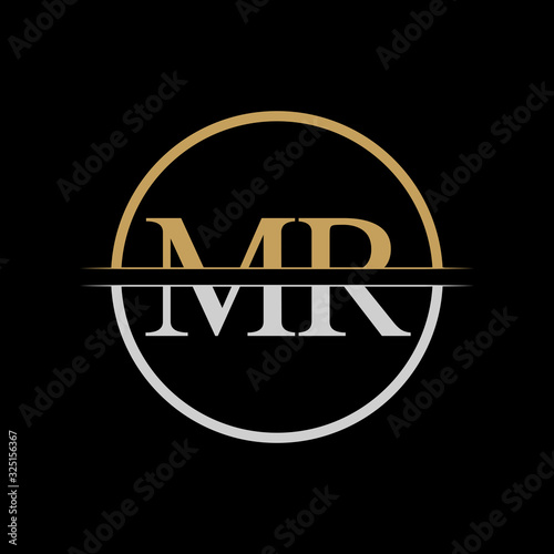 Initial MR letter Logo Design vector Template. Gold and Silver Letter MR logo Design