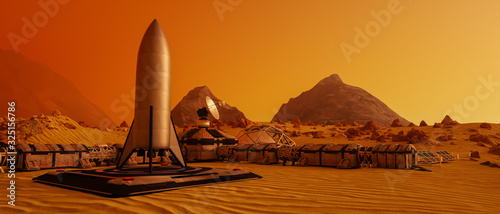 an outpost on the red planet mars (3d rendering) photo