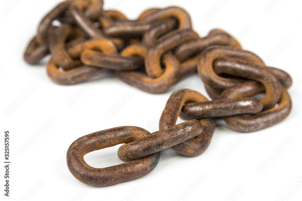 Closeup of seamless old rusty chain isolated on white background Closeup of seamless old rusty chain isolated on white background