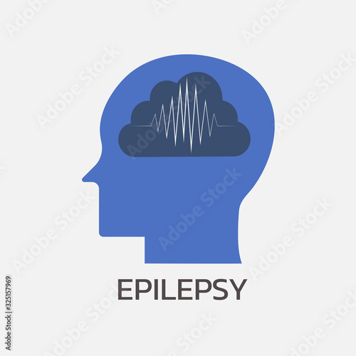 concept of mental health with human head silhouette with epilepsy inside brain or mind, psychological, sign symbol icon vector flat illustration 