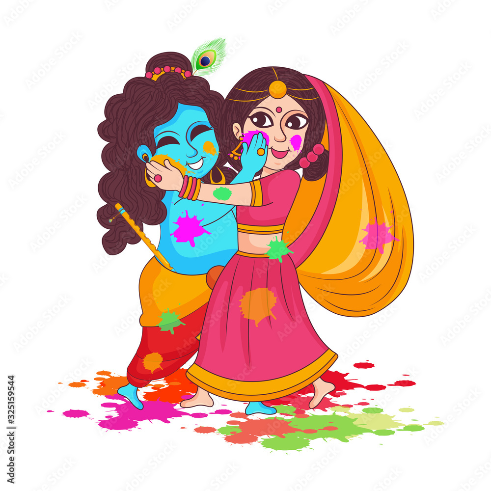 Illustration of lord krishna and goddess radha playing holi ...