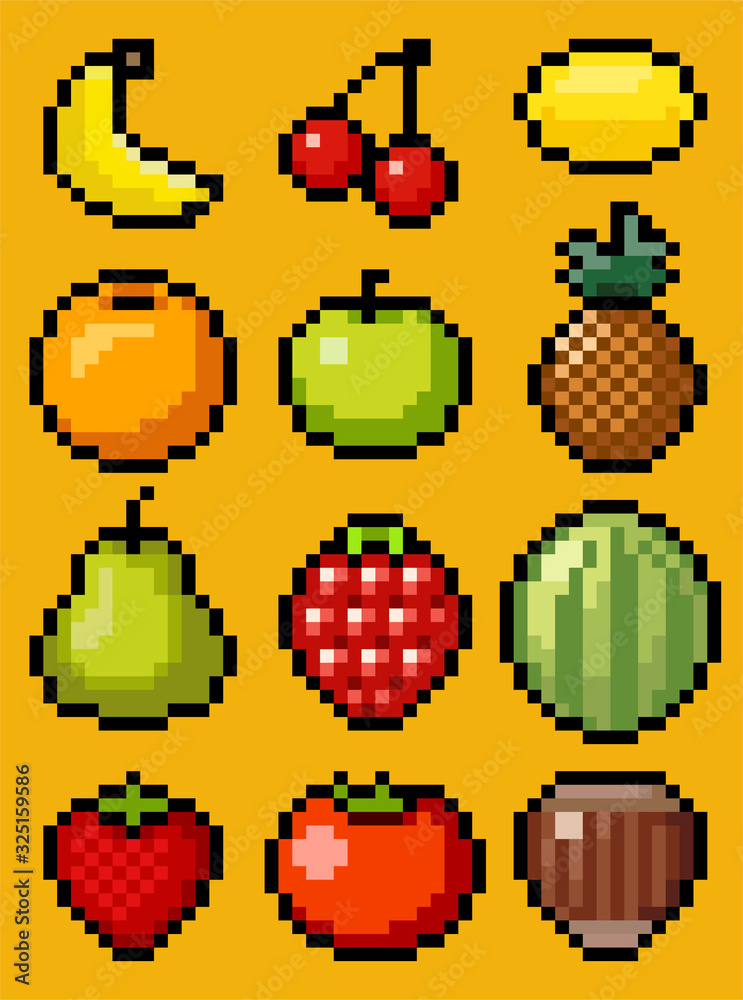 Vector pixel art fruit collection Stock Vector | Adobe Stock