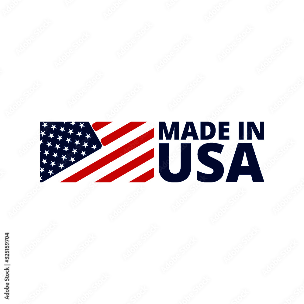 Made in USA badge with american flag. Made in USA banner isolated on white background Made in USA badge with american flag. Made in USA banner isolated on white background