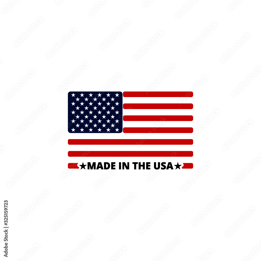 Made in USA badge with american flag. Made in USA banner isolated on white background Made in USA badge with american flag. Made in USA banner isolated on white background