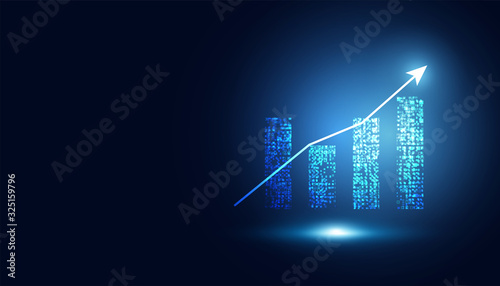 abstract graph chart of stock financial on dark blue background.