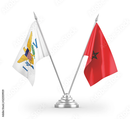 Morocco and Virgin Islands United States table flags isolated on white 3D rendering photo