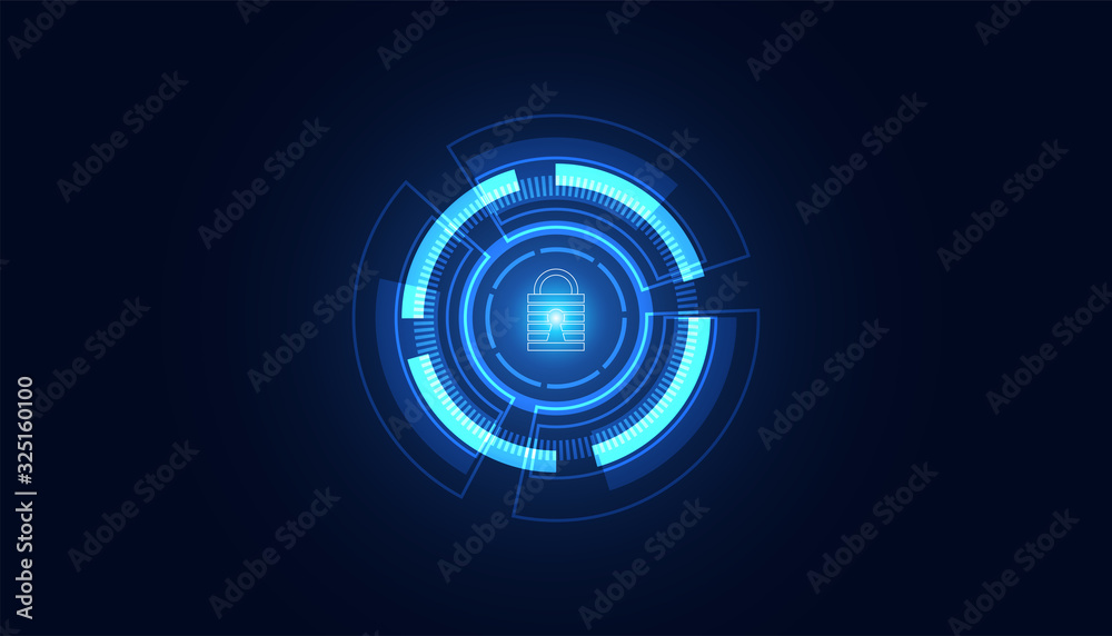 Abstract Cyber security with padlock blue circle technology Future cyber background. Abstract Cyber security with padlock blue circle technology Future cyber background.