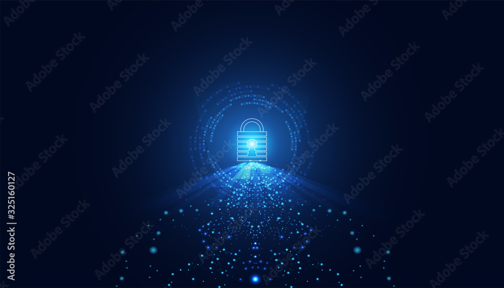 Abstract Cyber security with padlock blue circle technology Future cyber background. Abstract Cyber security with padlock blue circle technology Future cyber background.