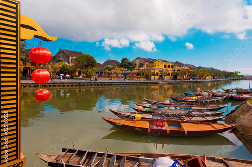 River boats in ancient Hoi An Vietnam 