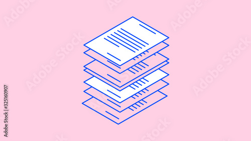 Isometric illustration of  documents. Large stacks of sheets of paper. Vector illustration