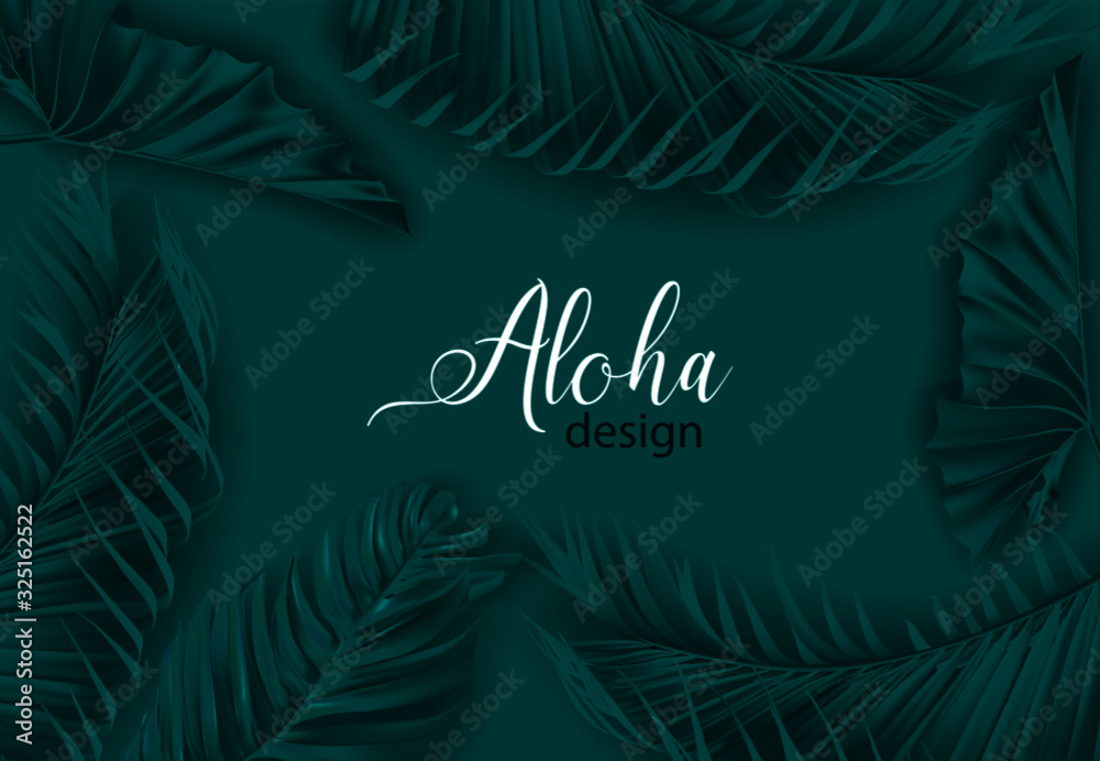 Fototapeta Tropical palm leaves. Summer tropical pastel sheet. Origami exotic hawaiian jungle foliage, summer time background. Realistic minimal style. Vector