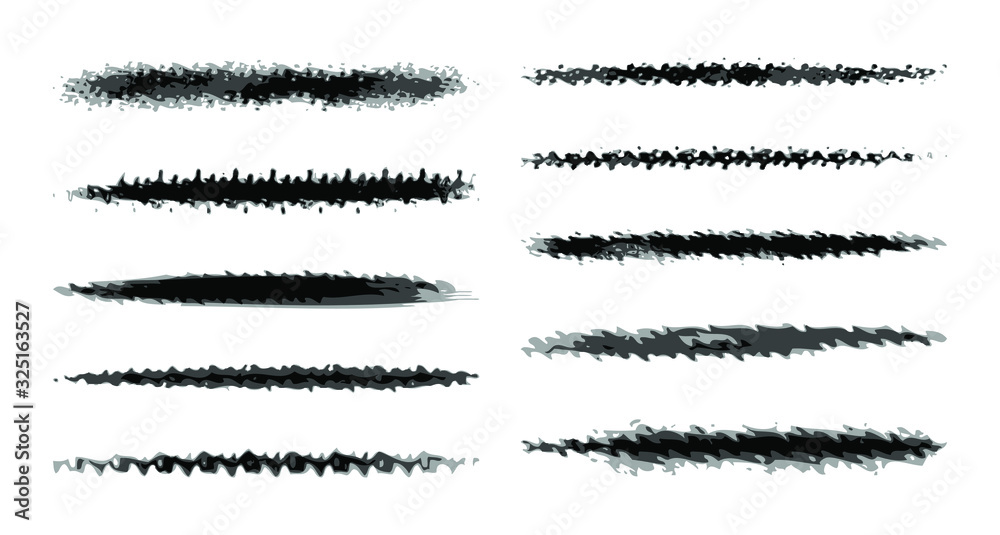 Set of eight black vector grunge ink brush strokes for your design. Set of eight black vector grunge ink brush strokes for your design.
