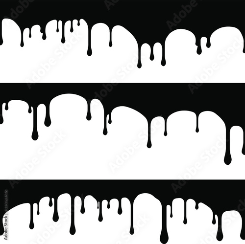 Set of 3 black paint drips. Vector illustration for your design.