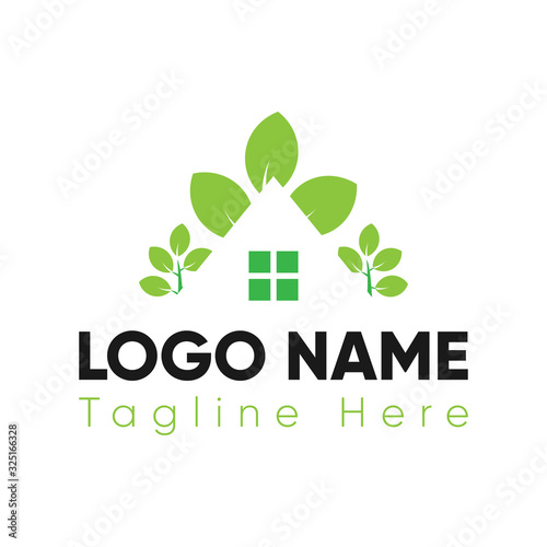 Green house real estate logo design vector template