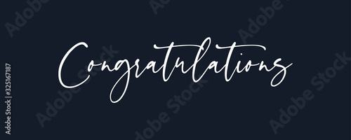 Congratulations Hand Writing White Text Lettering Calligraphic isolated on Dark Blue Background. Greeting Card Vector Illustration