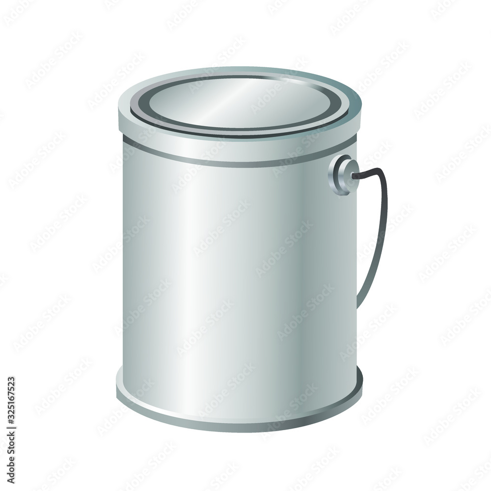 Metal realistic paint bucket isolated