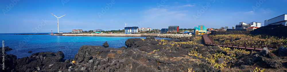 Obraz premium 제주 월령리 선인장 군락지 해변 풍경