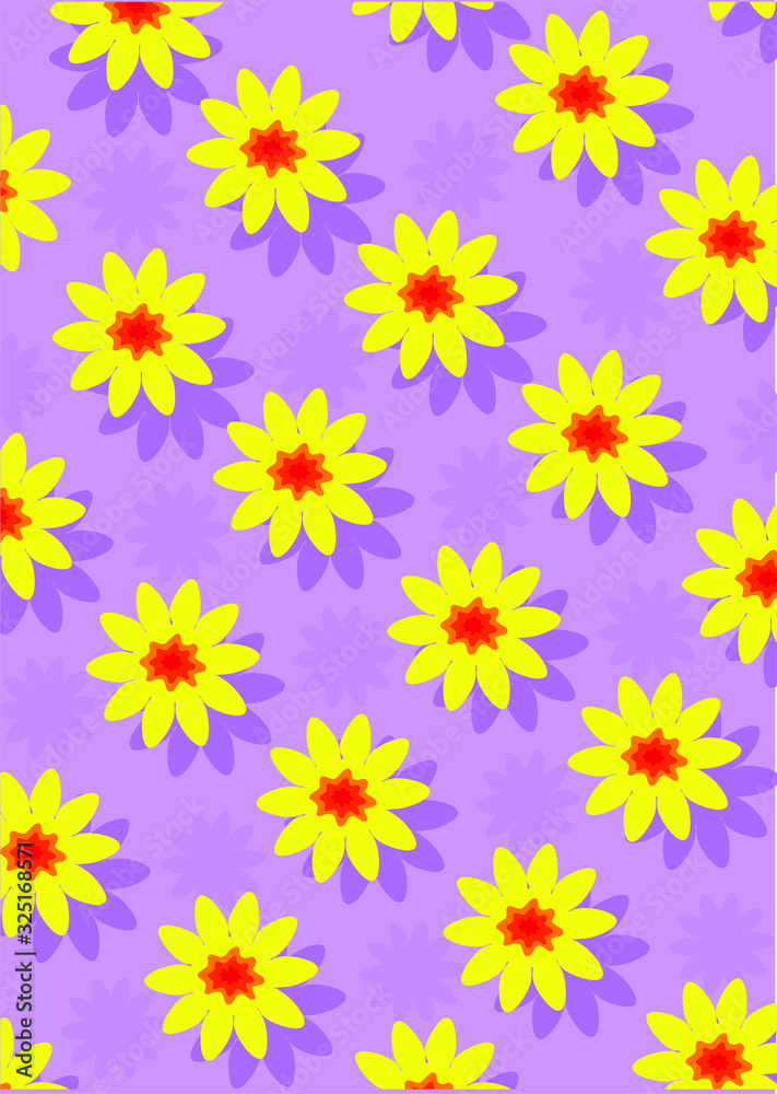 Yellow flower pattern on purple background Yellow flower pattern on purple background