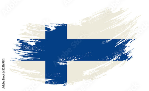 Photo Finnish flag grunge brush background. Vector illustration.