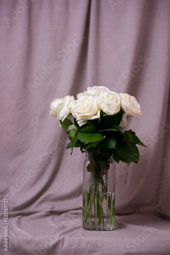 White roses on a white and gray background