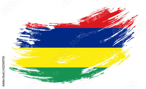 Mauritius flag grunge brush background. Vector illustration.