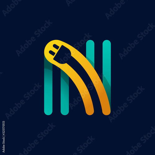 N letter logo with plug cable inside.