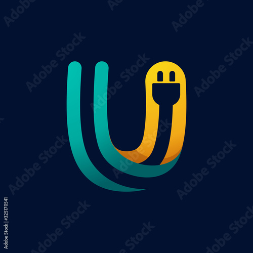 U letter logo with plug cable inside.