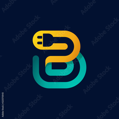 B letter logo with plug cable inside.