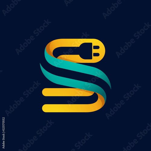 S letter logo with plug cable inside.