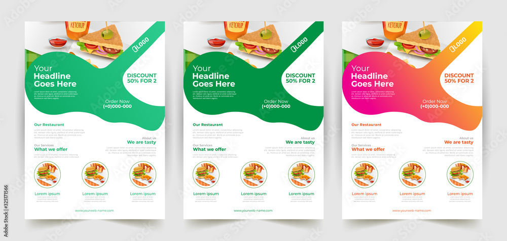 Fast food flyer design vector template in A4 size. Brochure and Layout Design. food concept.