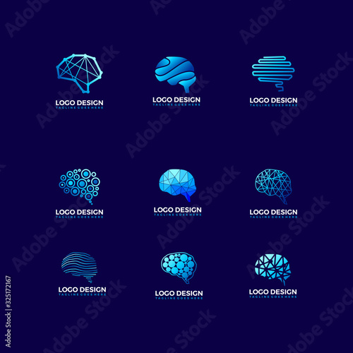 vector brain set logo design template