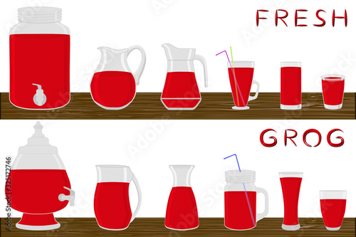 Illustration on theme big kit different types glassware
