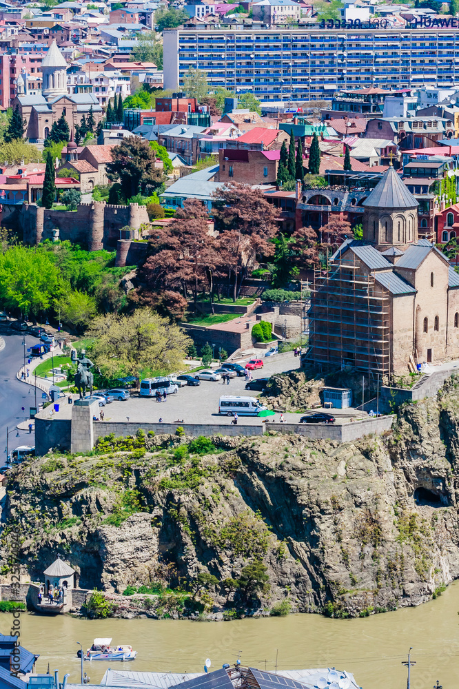 The Metekhi temple, which is picturesquely located on a rock above the Kura river.  One of the business cards of Tbilisi.Georgia