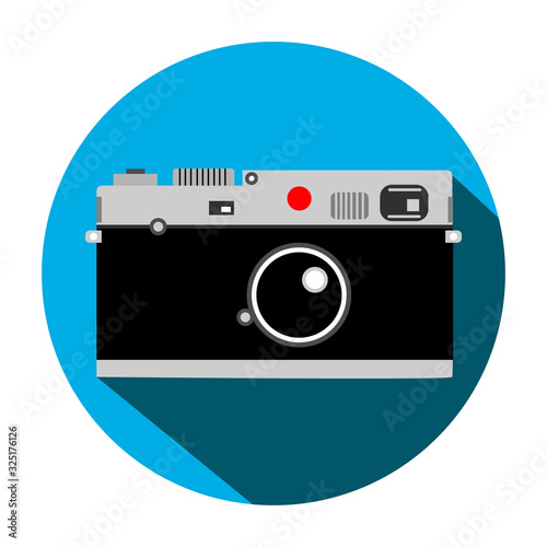 retro camera in a flat design on a blue background