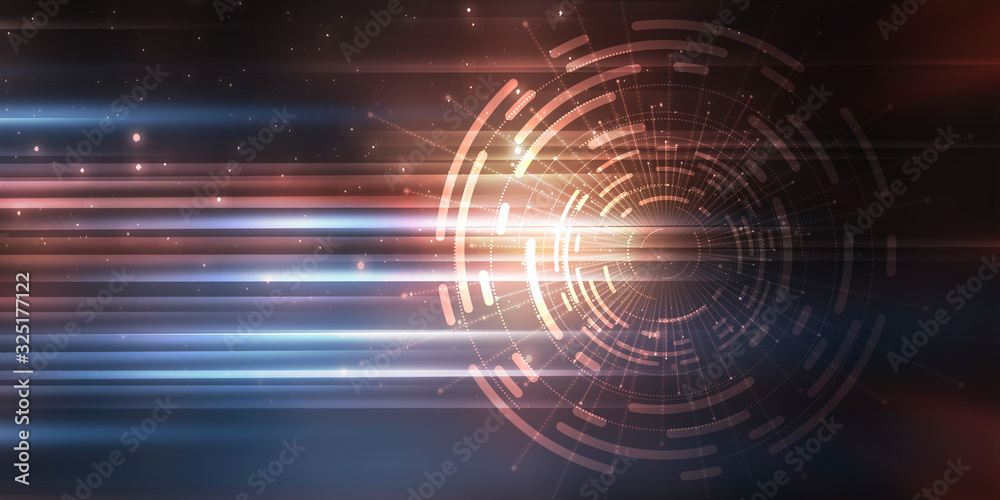 Obraz premium Ciemne tech streszczenie tło z neonową poświatą. Cyber koło laserowe postać na abstrakcyjnym tle