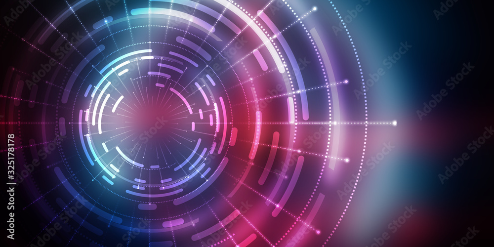 Dark tech abstract background with neon glow. Cyber circle laser figure on abstract background Dark tech abstract background with neon glow. Cyber circle laser figure on abstract background