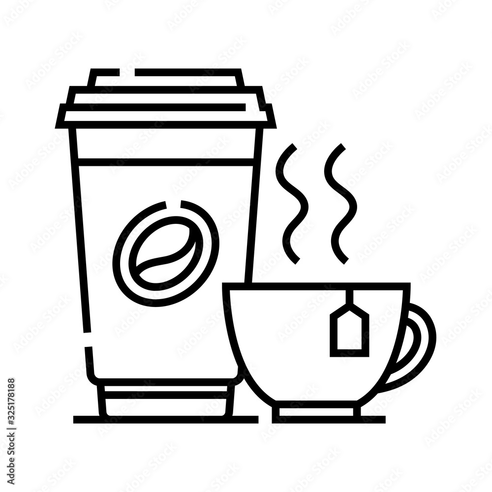 Coffee and tea line icon, concept sign, outline vector illustration, linear symbol. Coffee and tea line icon, concept sign, outline vector illustration, linear symbol.